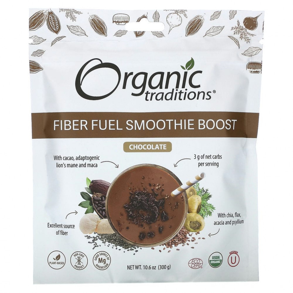 ���� ������ (Iherb) Organic Traditions, Fiber Fuel Smoothie Boost, �������, 300 � (10,6 �����), ������ �� 3080 ���
