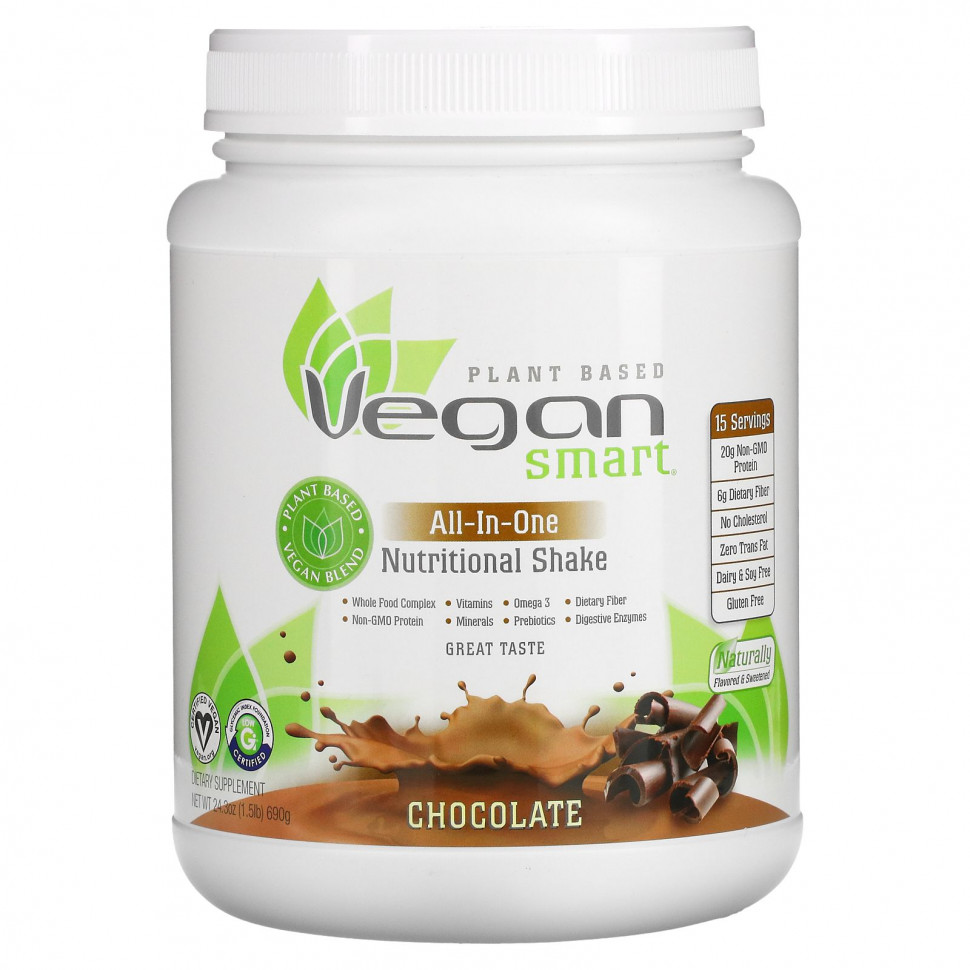   (Iherb) VeganSmart, All-In-One Nutritional Shake, Chocolate, 24.3 oz (690 g)    -     , -, 