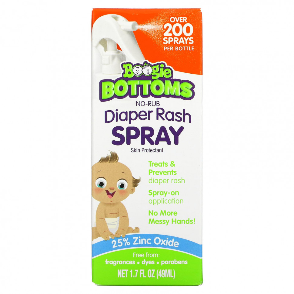   (Iherb) Boogie Wipes, No-Rub Diaper Rash Spray Fragrance-Free, 1.7 fl oz (49 ml)    -     , -, 