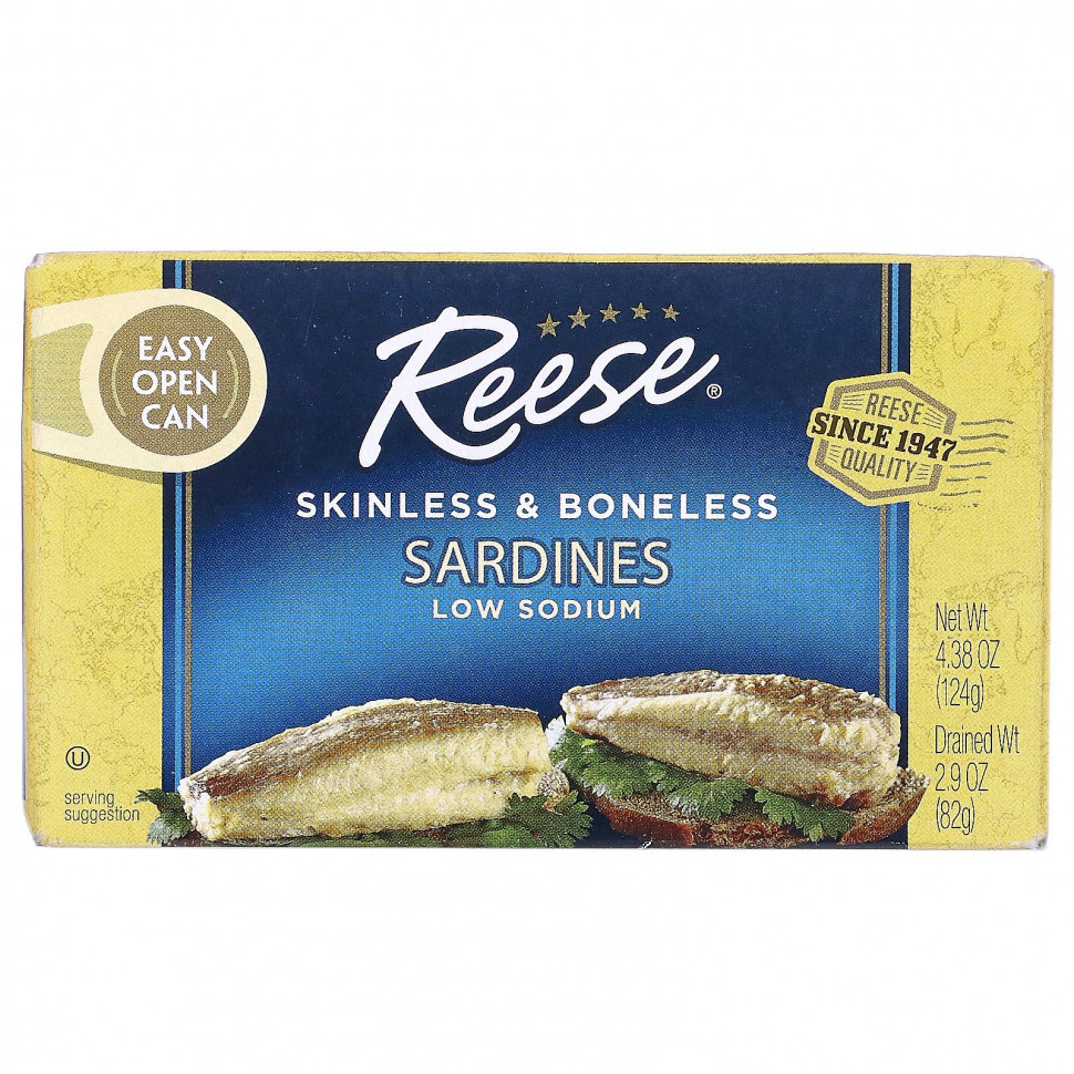   (Iherb) Reese, Skinless & Boneless Sardines in Water, 4.375 oz (125 g)    -     , -, 