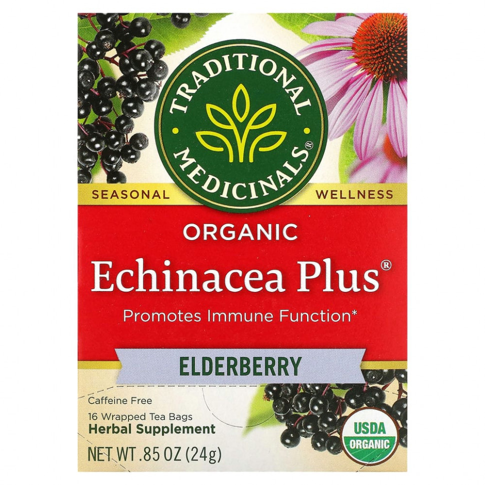 ���� ������ (Iherb) Traditional Medicinals, Organic Echinacea Plus, ������, ��� �������, 16 ������ ��������� � ��������, 24 � (0,85 �����), ������ �� 1150 ���