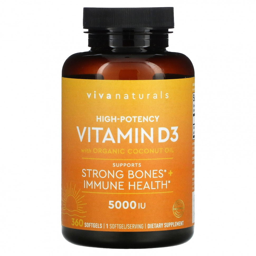 ���� ������ (Iherb) Viva Naturals, ������� D � ������������ ��������� ������, �����������������, 5000 ��, 360 ������ ��������, ������ �� 3610 ���