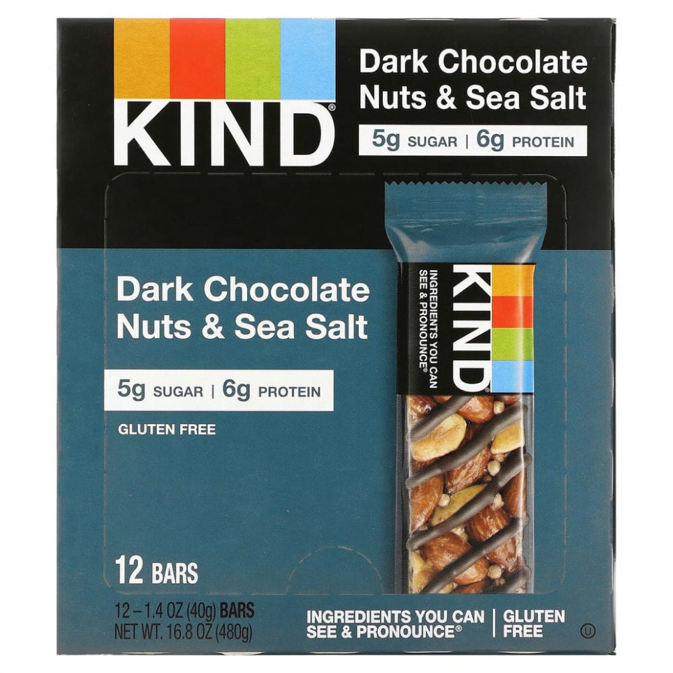 ���� ������ (Iherb) KIND Bars, Nuts & Spices, ��������� �� ������� �������� � ������� � ������� �����, 12 ���������� �� 40 �, ������ �� 5840 ���