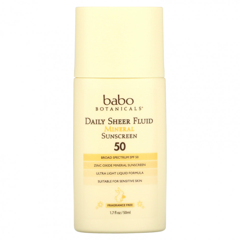 ���� ������ (Iherb) Babo Botanicals, Daily Sheer Fluid Mineral Sunscreen 50, ��� �������, 50 �� (1,7 ����. �����), ������ �� 4560 ���
