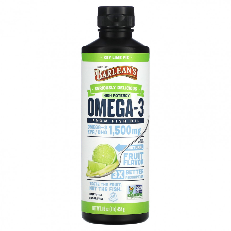 ���� ������ (Iherb) Barlean's, ����� ��� � �����-3, ������� �������������, �������� �����, 1500 ��, 454 � (16 �����), ������ �� 6200 ���