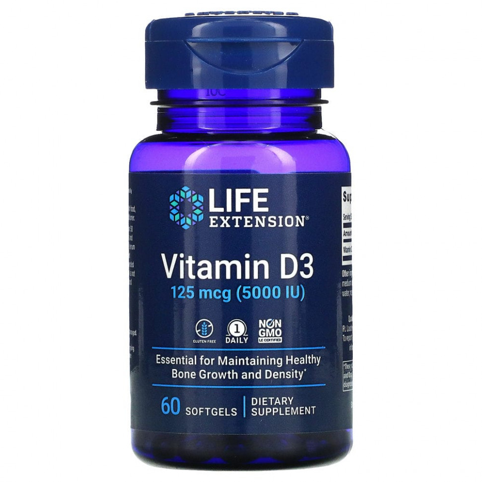 ���� ������ (Iherb) Life Extension, ������� D3, 125 ��� (5000 ��), 60 ������, ������ �� 1250 ���