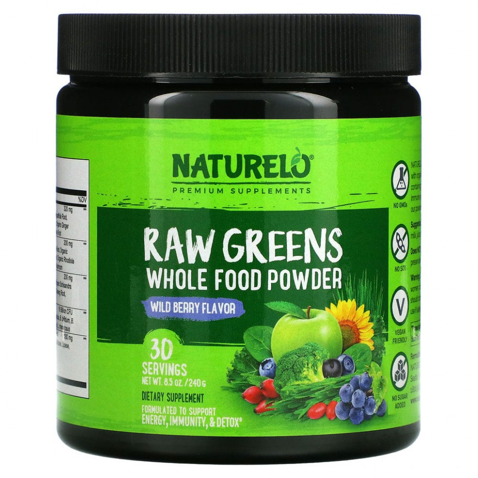 ���� ������ (Iherb) NATURELO, Raw Greens, ������� �� ������� ���������, ������ �����, 240 � (8,5 �����), ������ �� 6560 ���