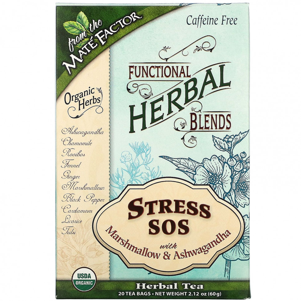 ���� ������ (Iherb) Mate Factor, Stress SOS � ������� � ����������, ��� �������, 20 ������ ���������, 60 � (2,12 �����), ������ �� 1380 ���