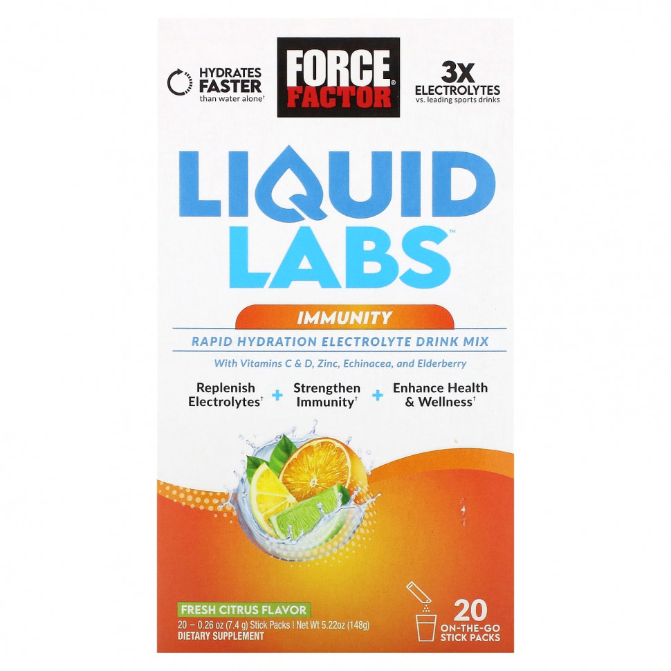 ���� ������ (Iherb) Force Factor, Liquid Labs, Immunity, ����������, 20 ��������� �� 7,4 � (0,26 �����), ������ �� 3300 ���