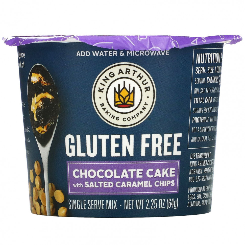   (Iherb) King Arthur Flour, Gluten Free, Chocolate Cake With Salted Caramel Chips, Single Serve Mix, 2.25 oz (64 g)    -     , -, 