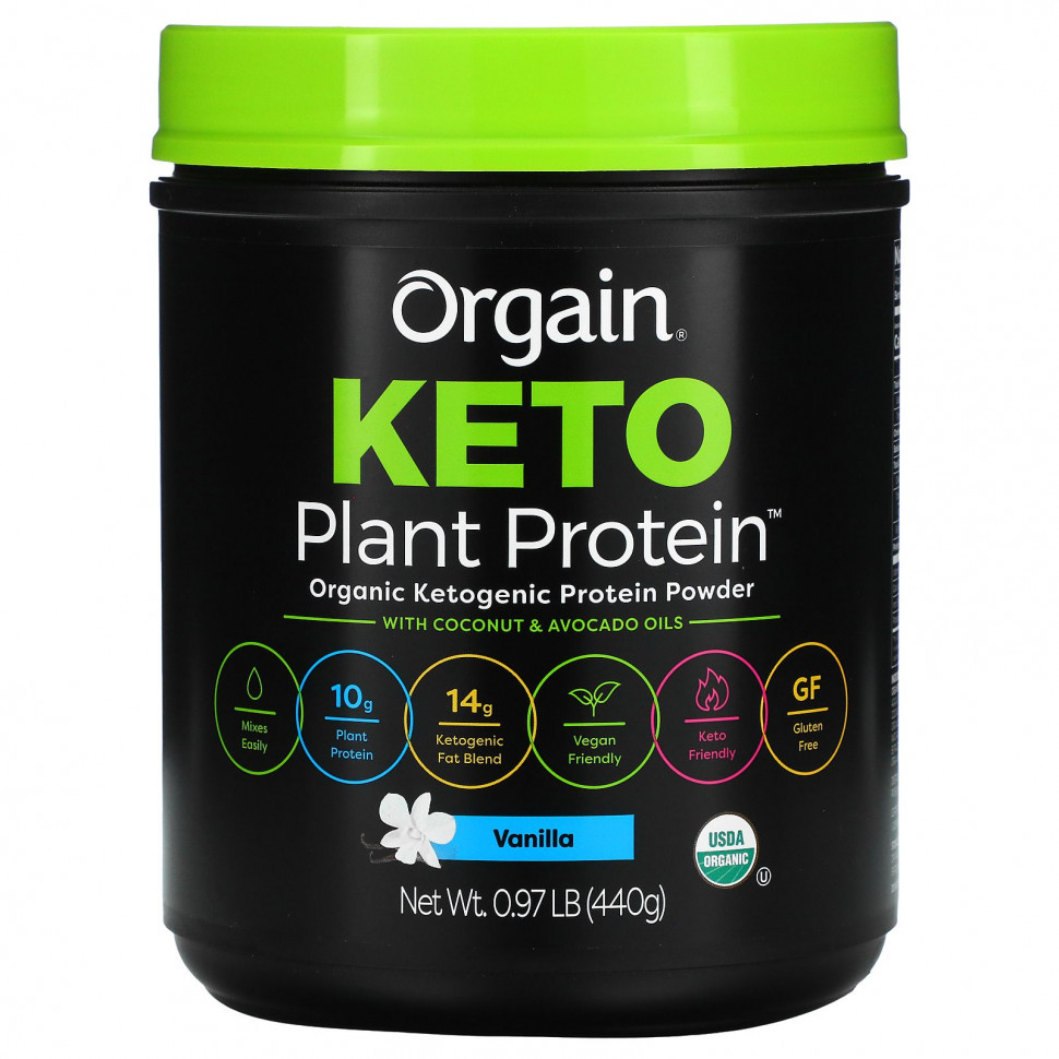   (Iherb) Orgain, Keto, Organic Plant Protein Powder, Vanilla, 0.97 lb (440 g)    -     , -, 