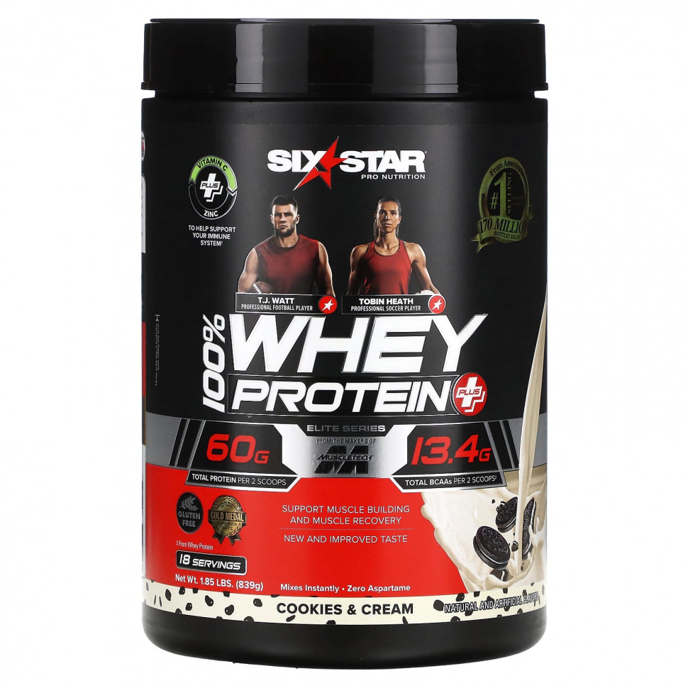   (Iherb) SIXSTAR, Elite Series, 100% Whey Protein Plus, Cookies & Cream, 1.85 lbs (839 g)    -     , -, 