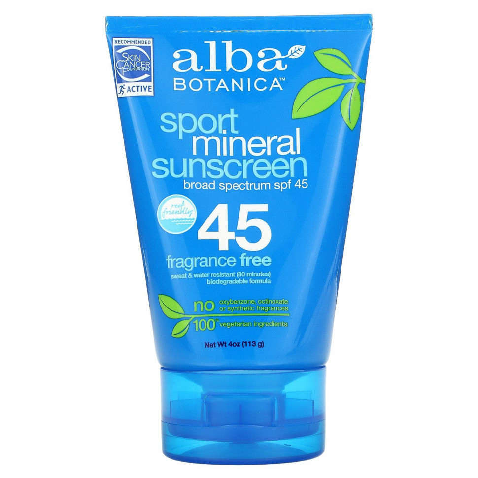 ���� ������ (Iherb) Alba Botanica, Sport, ����������� �������������� ����, SPF 45, ��� �������, 113 � (4 �����), ������ �� 2460 ���