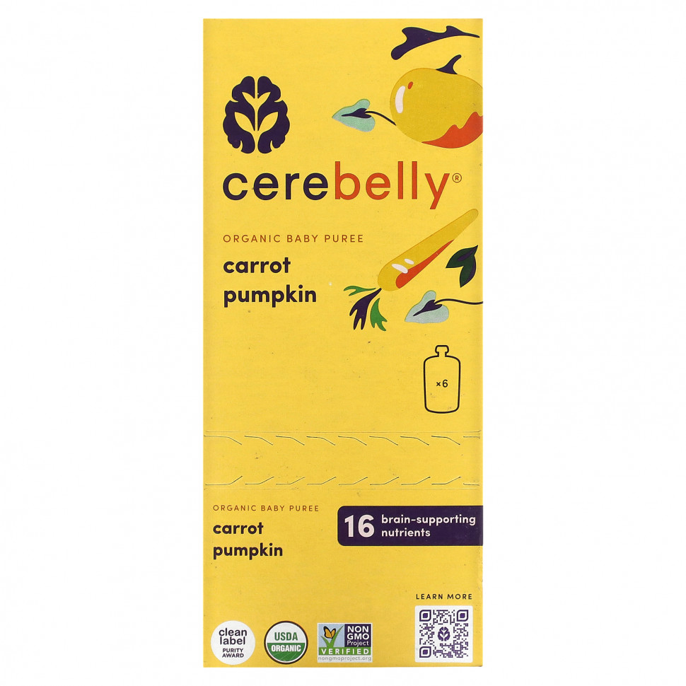   (Iherb) Cerebelly, Organic Baby Puree, Carrot Pumpkin, 6 Pouches, 4 oz (113 g) Each    -     , -, 