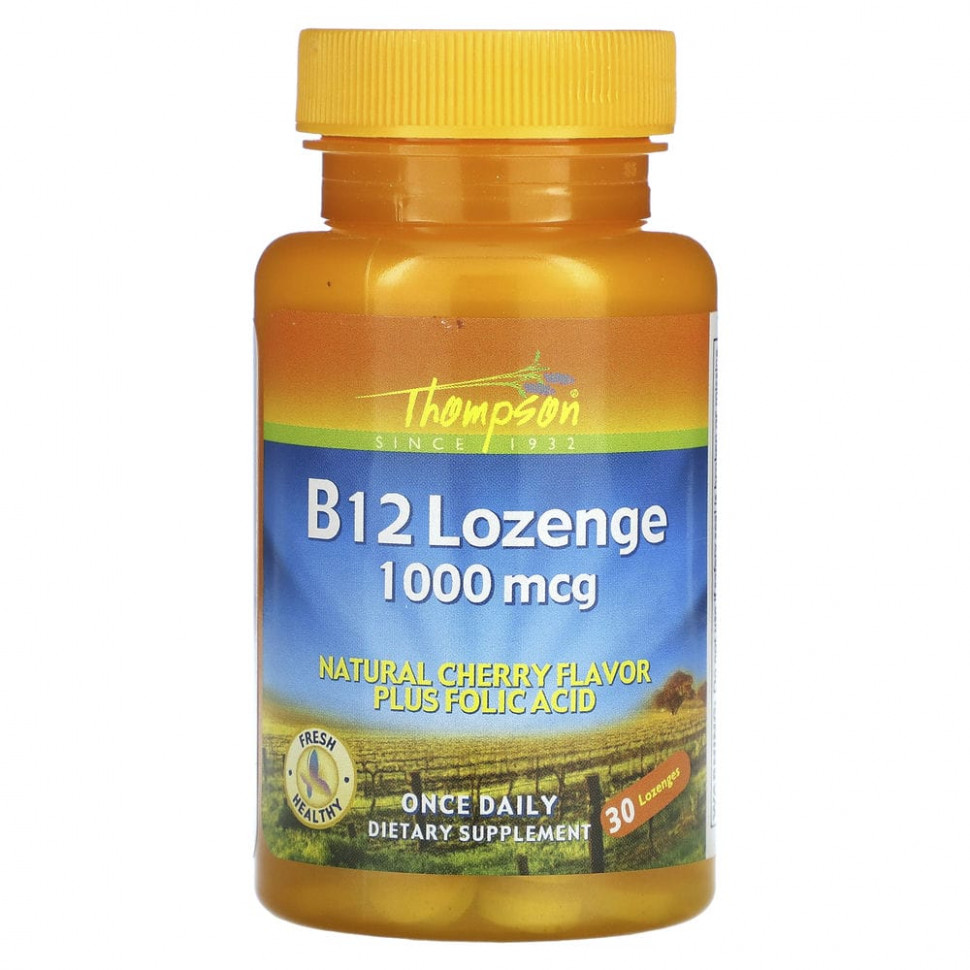 ���� ������ (Iherb) Thompson, B12, �������� � ����������� �������� ������, 1000 ���, 30 ��������, ������ �� 480 ���