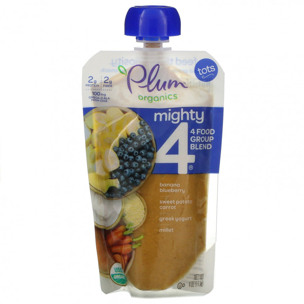 ���� ������ (Iherb) Plum Organics, Mighty 4, ����� 4 Food Group, �����, �����, ��������, �����, �������, ��������� ������, �����, 113 � (4 �����), ������ �� 550 ���