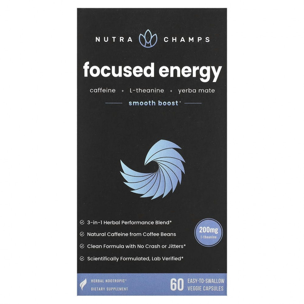 ���� ������ (Iherb) NutraChamps, Focused Energy, 60 Easy-to-Swallow Veggie Capsules, ������ �� 3280 ���