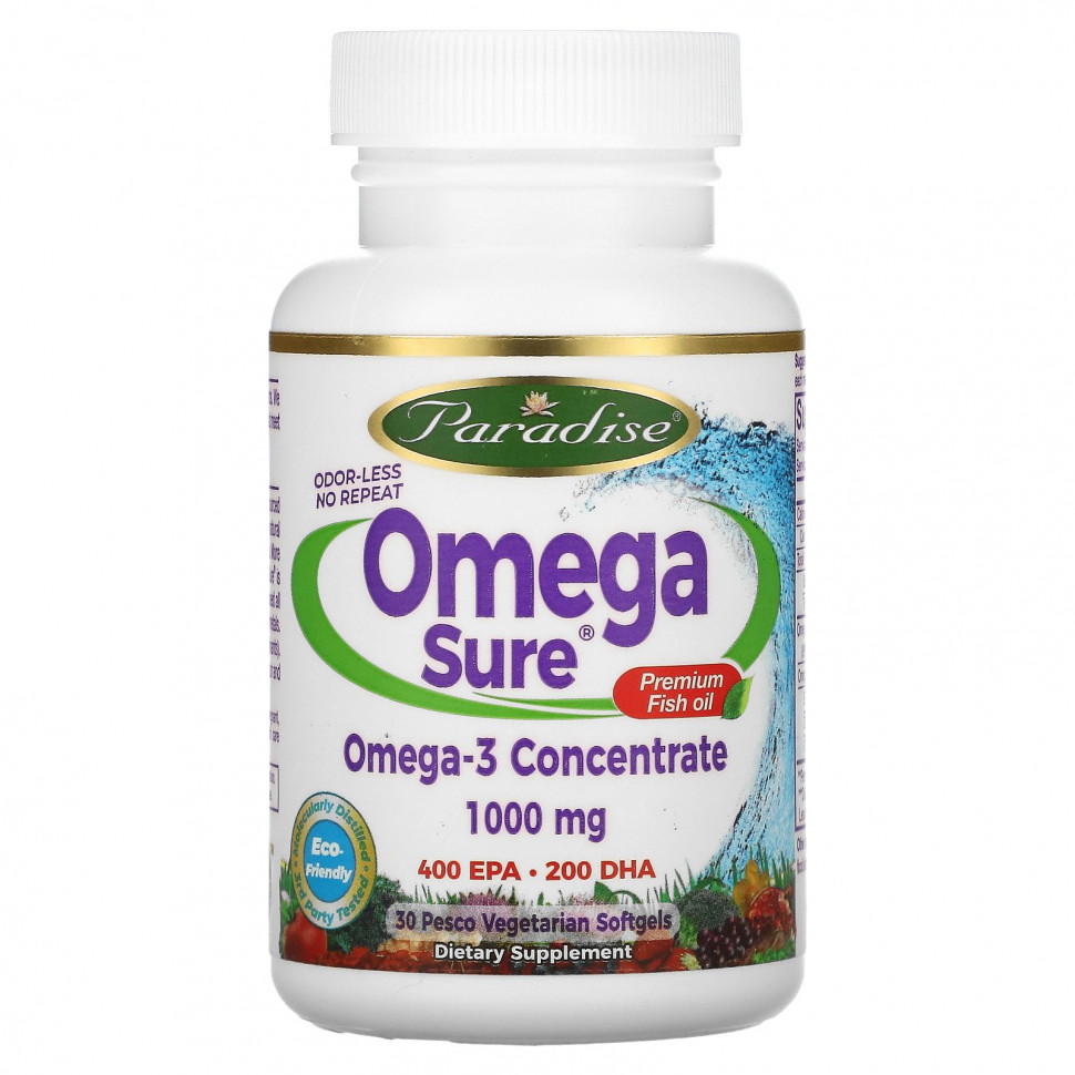 ���� ������ (Iherb) Paradise Herbs, Omega Sure, ����� ��� ������������ ��������, 1000 ��, 30 �������������� ������ ��������, ������ �� 2100 ���