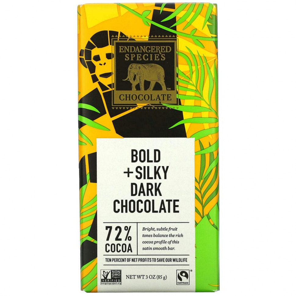 ���� ������ (Iherb) Endangered Species Chocolate, ������ ������� Bold + Silky, 72% �����, 3 ����� (85 �), ������ �� 710 ���