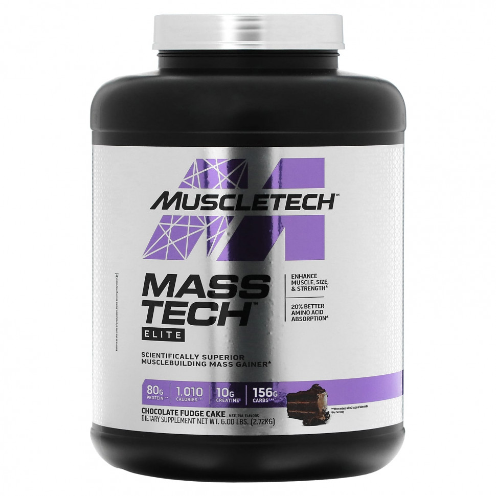   (Iherb) MuscleTech, Mass Tech Elite, Chocolate Fudge Cake, 6 lbs (2.72 kg)    -     , -, 