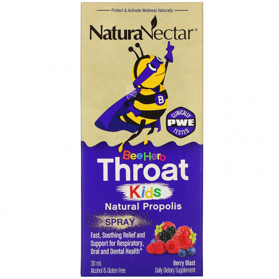   (Iherb) NaturaNectar, Bee Hero Throat Kids,    , Berry Blast, 30     -     , -, 