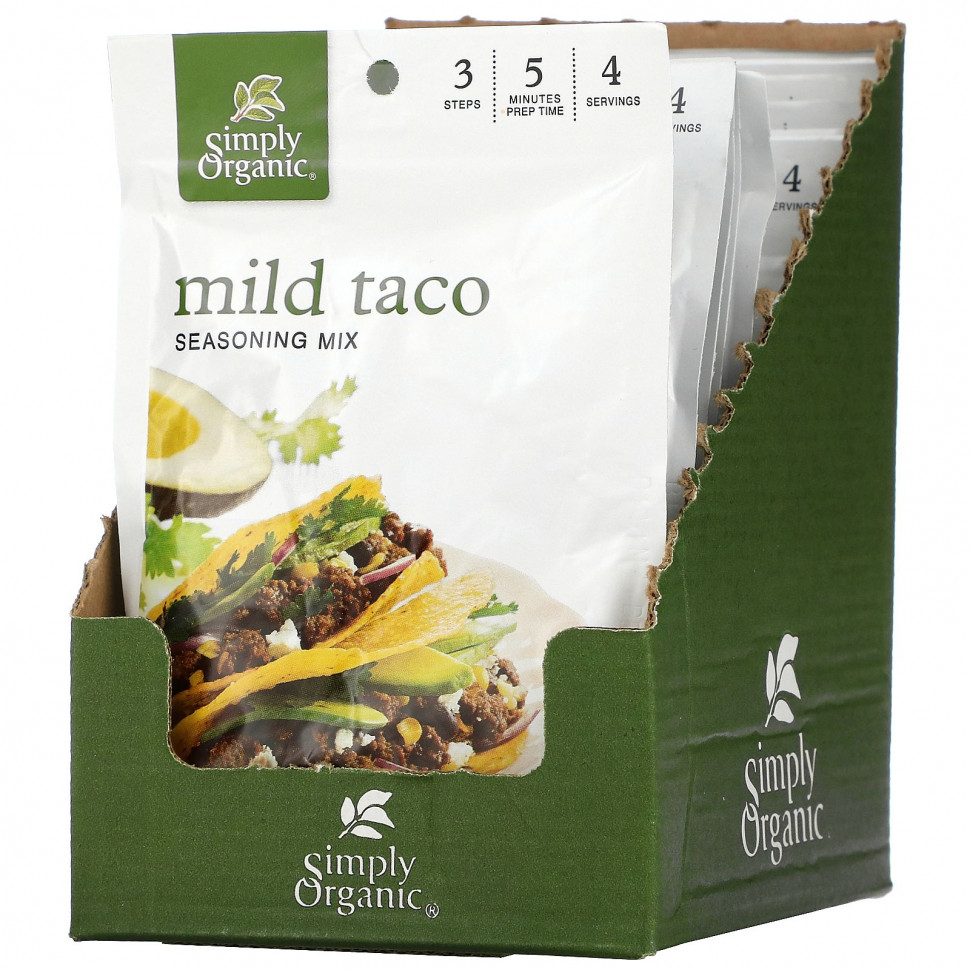   (Iherb) Simply Organic, Mild Taco Seasoning Mix, 12 Packets. 1 oz (28 g) Each    -     , -, 