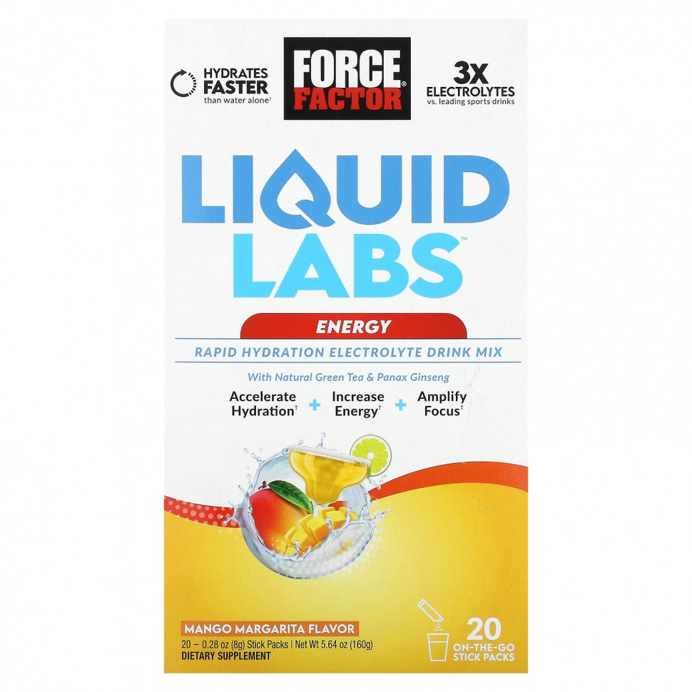 ���� ������ (Iherb) Force Factor, Liquid Labs, Energy, ����� � ���������, 20 ��������� �� 8 � (0,28 �����), ������ �� 3310 ���