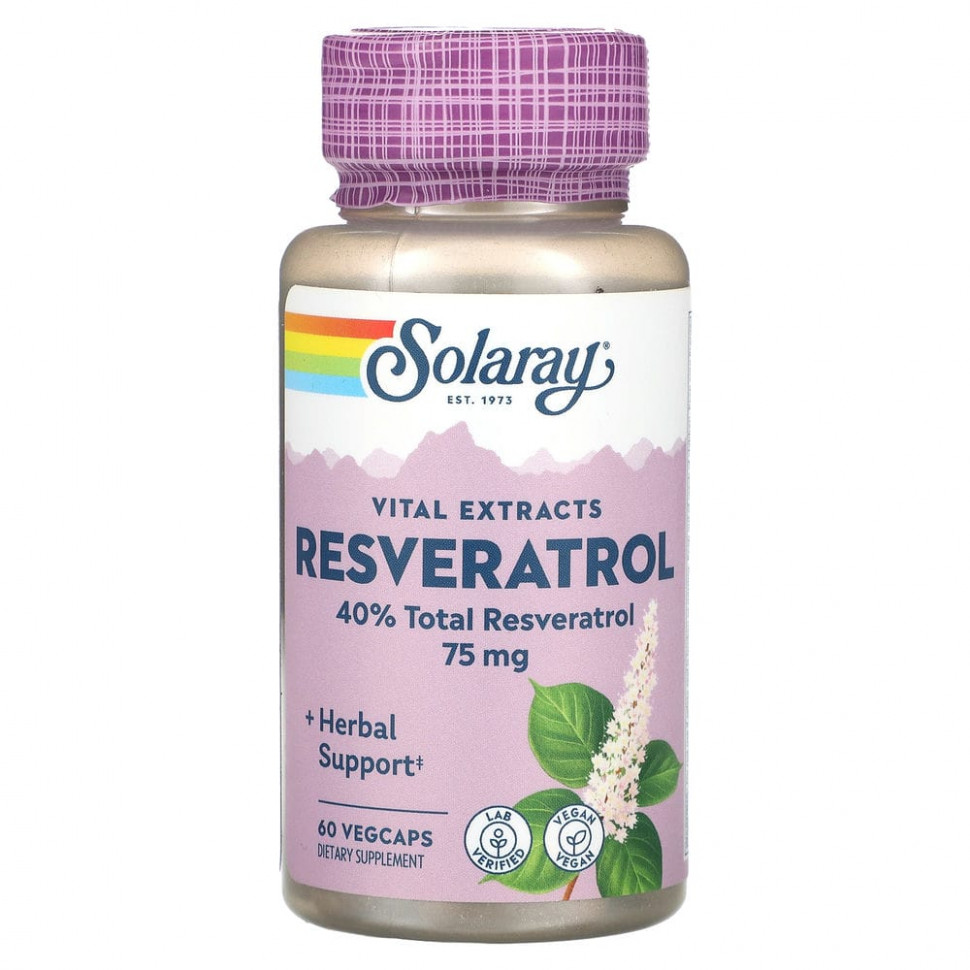   (Iherb) Solaray, Vital Extracts, Resveratrol, 75 mg, 60 VegCaps    -     , -, 