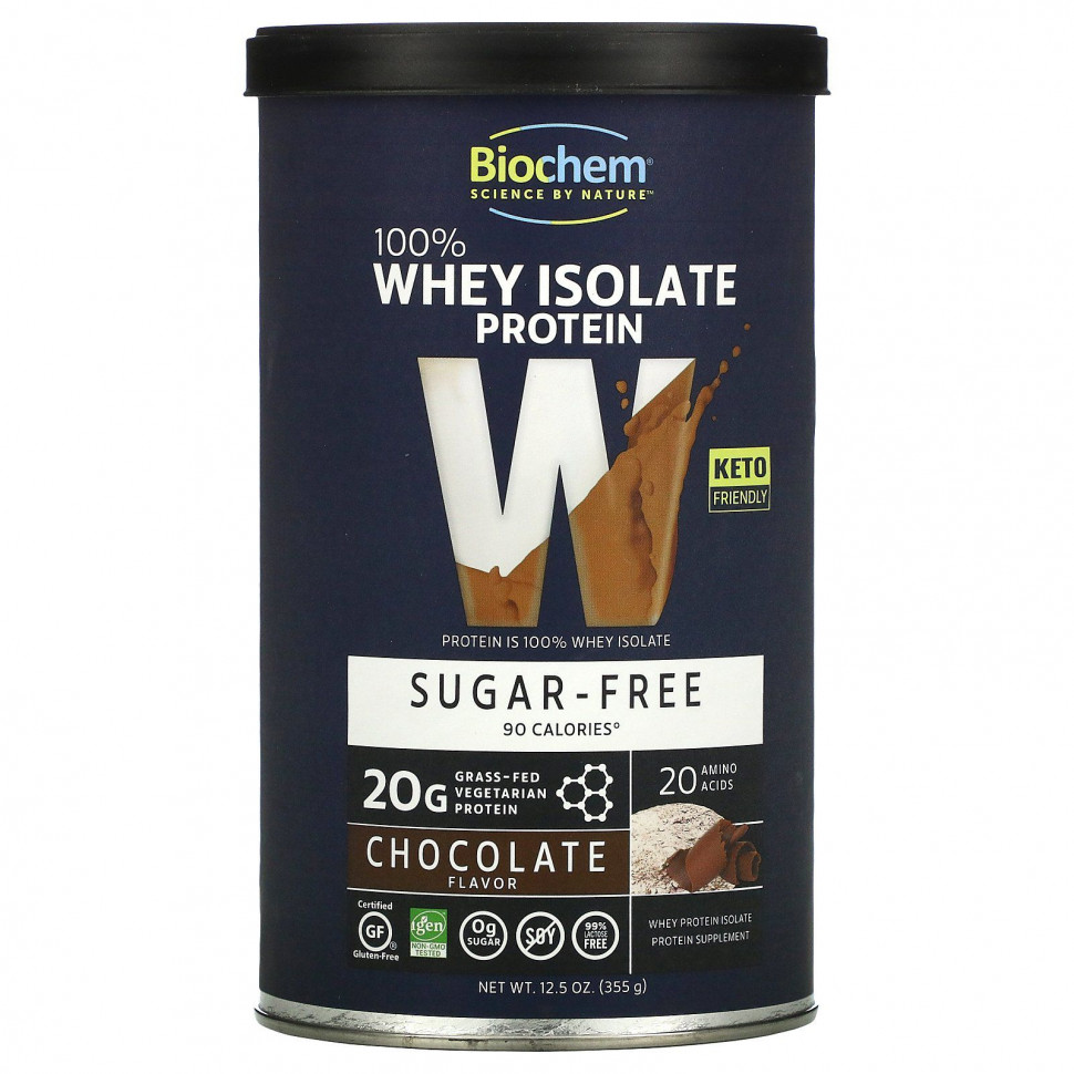   (Iherb) Biochem, 100% Whey Isolate Protein, Sugar Free, Chocolate Flavor, 12.5 oz (355 g)    -     , -, 