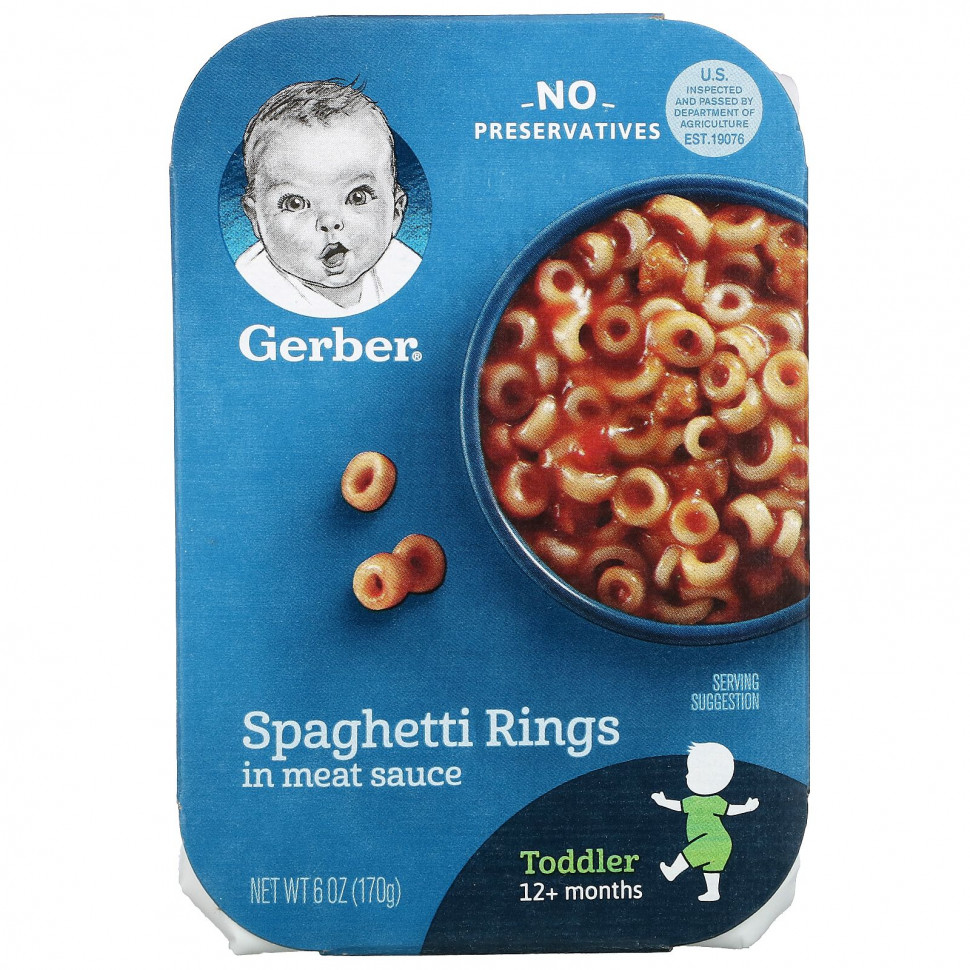   (Iherb) Gerber, Spaghetti Rings in Meat Sauce, Toddler, 12+ Months , 6 oz (170 g)    -     , -, 