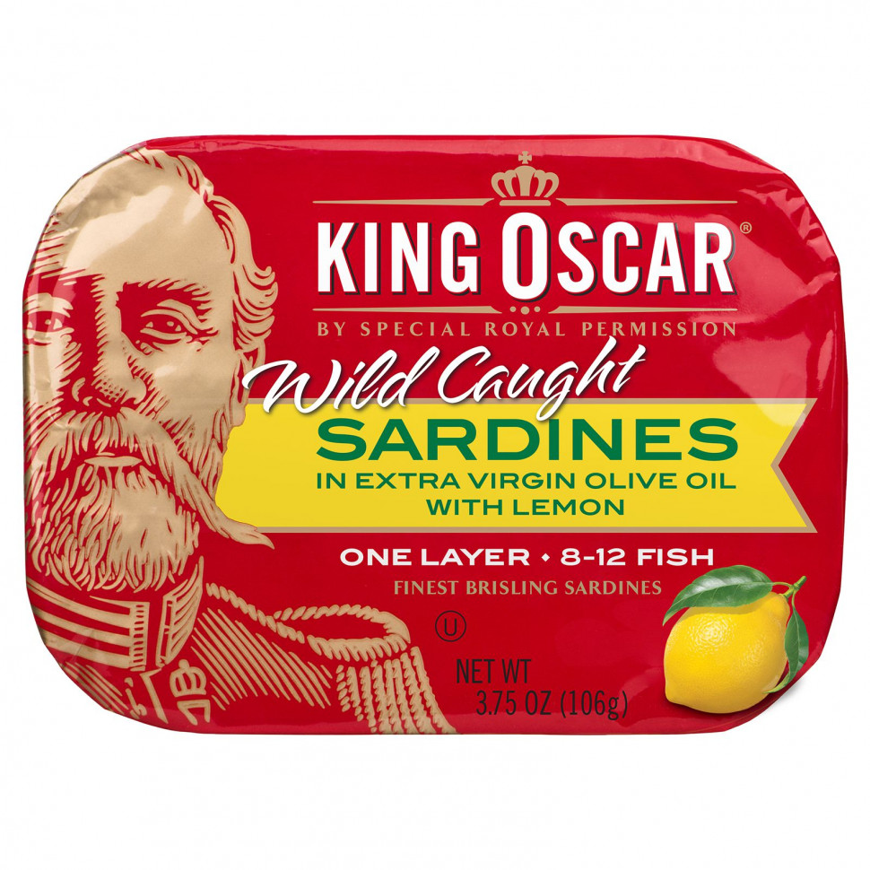 ���� ������ (Iherb) King Oscar, Wild Caught, Sardines In Extra Virgin Olive Oil With Lemon, 3.75 oz (106 g), ������ �� 770 ���