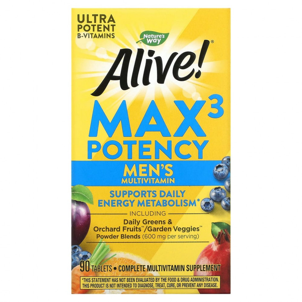 ���� ������ (Iherb) Nature's Way, Alive! Max3 Potency, �������������� ��� ������, 90 ��������, ������ �� 4810 ���