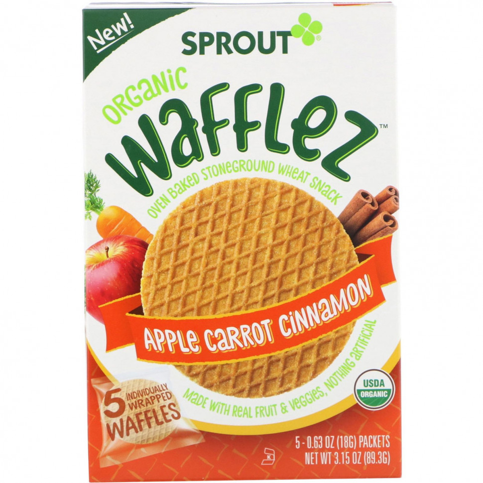 ���� ������ (Iherb) Sprout Organic, ����� Wafflez, ������, ������� � ������, 5 ��������, 18 �, ������ �� 1420 ���
