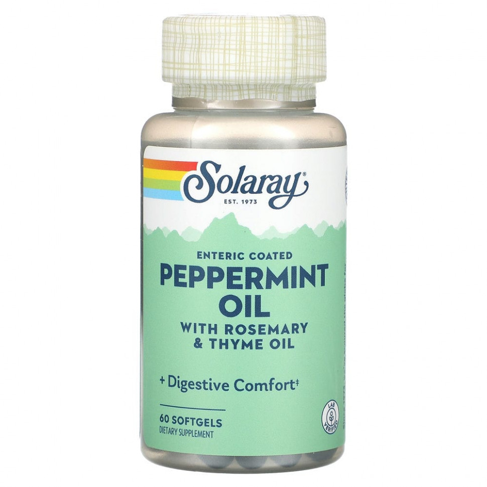   (Iherb) Solaray, Peppermint Oil, 60 Softgels    -     , -, 