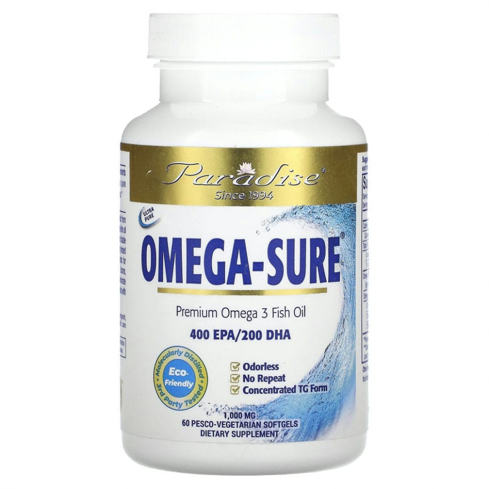 ���� ������ (Iherb) Paradise Herbs, Omega Sure, ���������� �����-3, 1000 ��, 60 �������������� ������ (�� ������� ��������), ������ �� 3730 ���