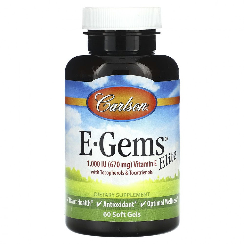 ���� ������ (Iherb) Carlson, E-Gems Elite, ������� E � ������������ � ��������������, 670 �� (1000 ��), 60 ������ ��������, ������ �� 6710 ���
