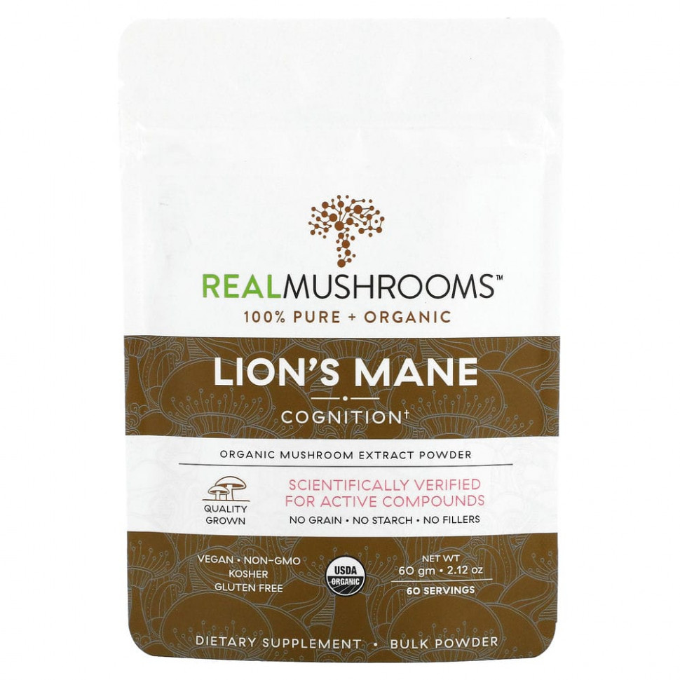 ���� ������ (Iherb) Real Mushrooms, Lion's Mane, Cognition, ��������������� �������, 60 � (2,12 �����), ������ �� 5050 ���