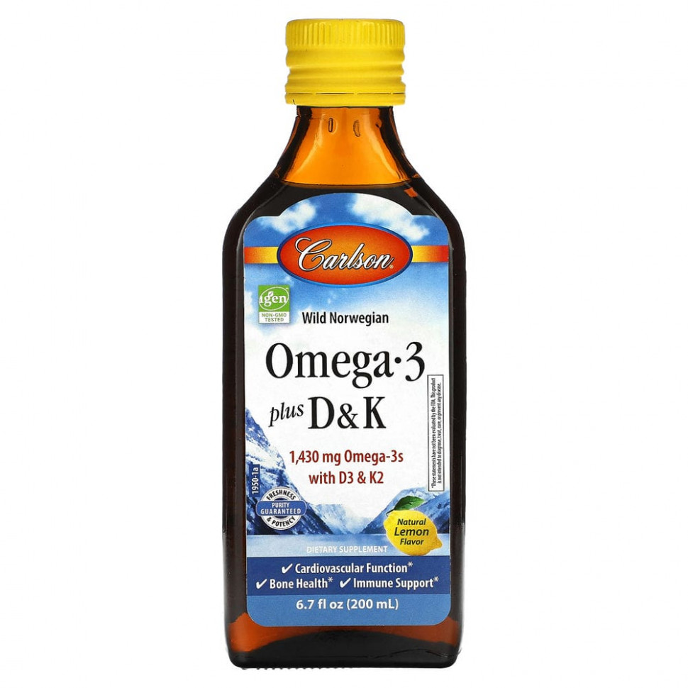 ���� ������ (Iherb) Carlson, Omega 3 Plus D & K, ����������� �����, 1430 ��, 200 �� (6,7 ����. �����), ������ �� 5540 ���