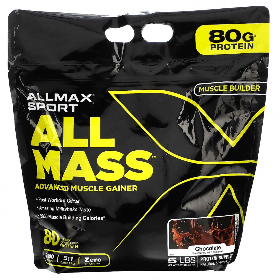   (Iherb) ALLMAX, Sport, All Mass, Advanced Muscle Gainer, Chocolate, 5 lbs, 2.27 kg (80 oz)    -     , -, 