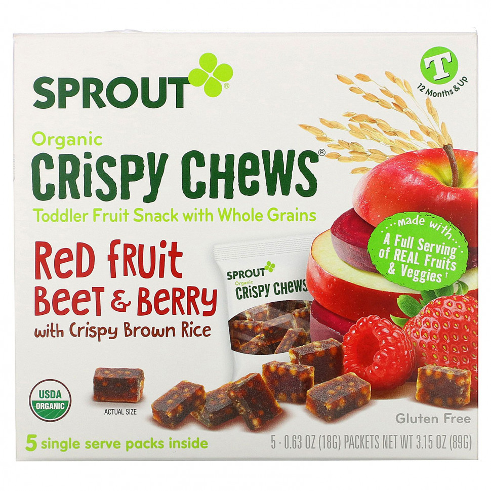 ���� ������ (Iherb) Sprout Organic, Crispy Chews, �� 12 ������� � ������, ������� ������, ������ � ����� � ��������� ���������� �����, 5 ��������� �� 18 � (0,63 �����), ������ �� 1270 ���