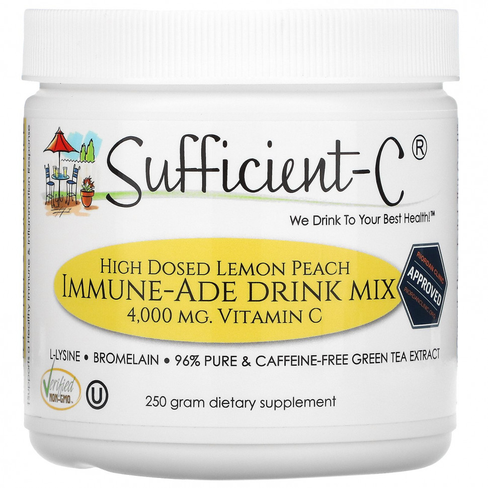   (Iherb) Sufficient C, High Dosed Immune-Ade Drink Mix, Lemon Peach , 4,000 mg , 250 g    -     , -, 