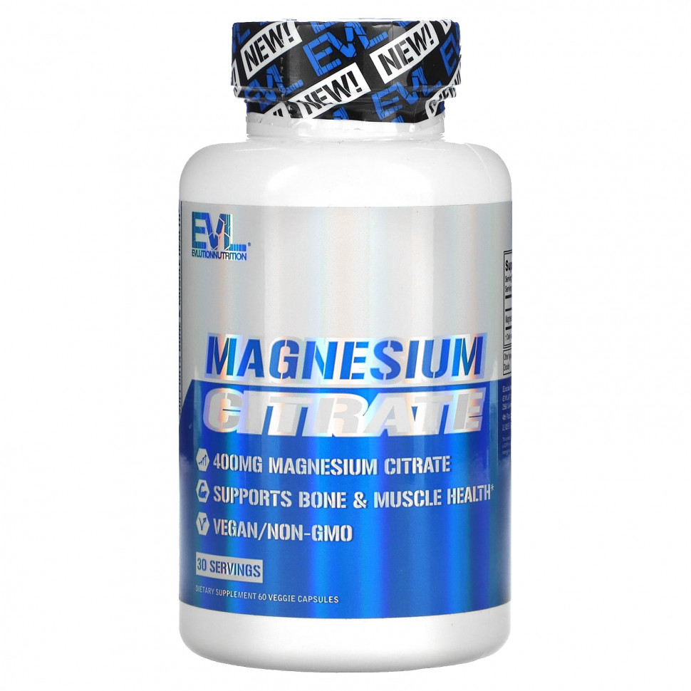   (Iherb) EVLution Nutrition, Magnesium Citrate, 200 mg, 60 Veggie Capsules    -     , -, 