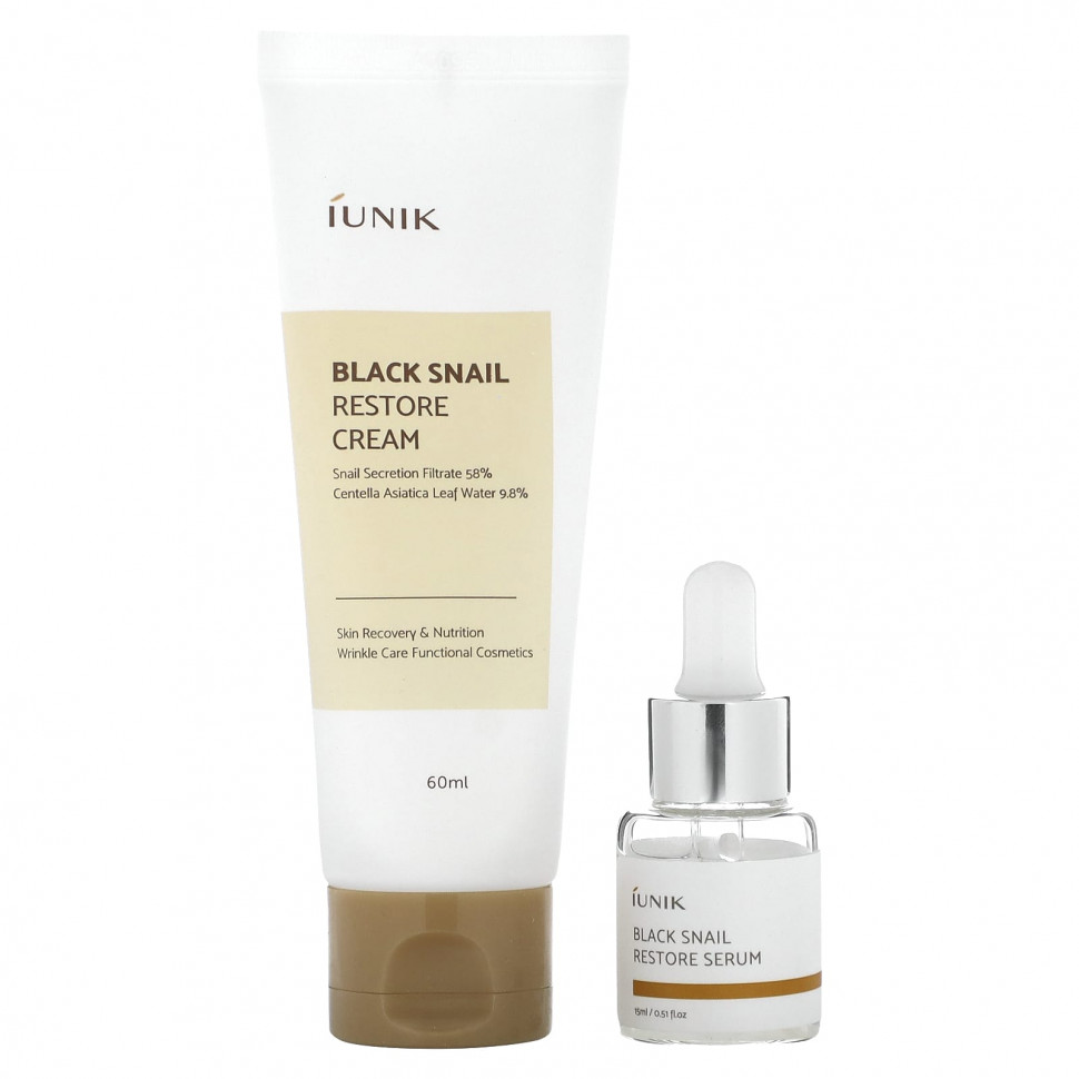 ���� ������ (Iherb) iUNIK, Black Snail Edition Skin Care Set, Cream & Mini Serum, 2 Piece Set, ������ �� 3470 ���