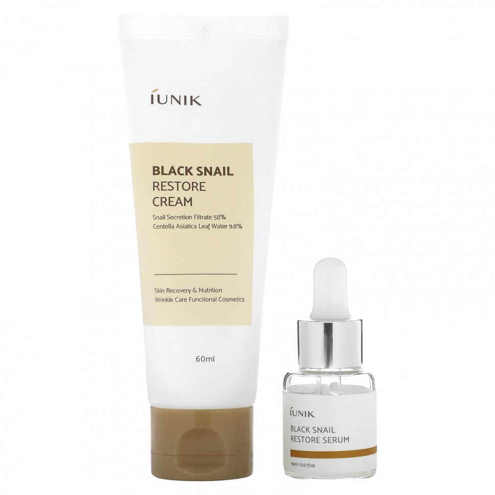   (Iherb) iUNIK, Black Snail Edition Skin Care Set, Cream & Mini Serum, 2 Piece Set    -     , -, 