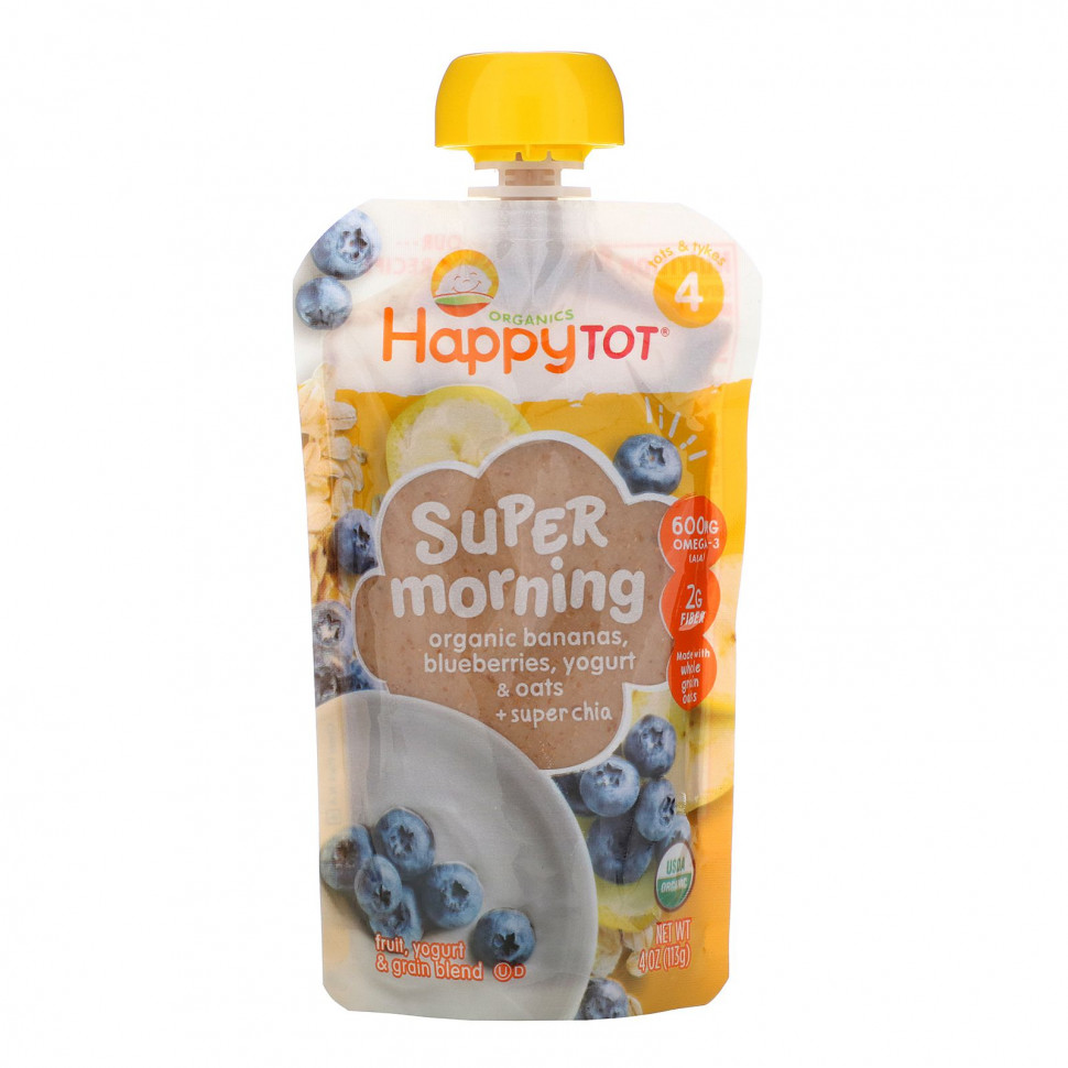 ���� ������ (Iherb) Happy Family Organics, Happy Tot, Super Morning, ����� �������, ������� � �����, ������������ �����, ��������, ������ � ������� + ��������, ���� 4, 113 � (4 �����), ������ �� 520 ���