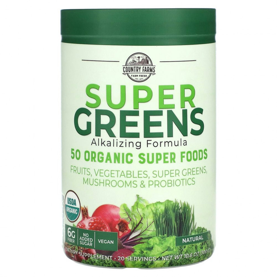 ���� ������ (Iherb) Country Farms, Super Greens, ������� � ���������������� �������, � ����������� ������, 300 � (10,6 �����), ������ �� 4190 ���