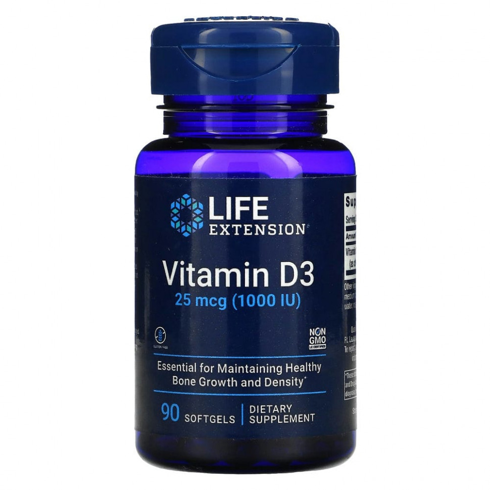 ���� ������ (Iherb) Life Extension, ������� D3, 25 ��� (1000 ��), 90 ������ ��������, ������ �� 820 ���