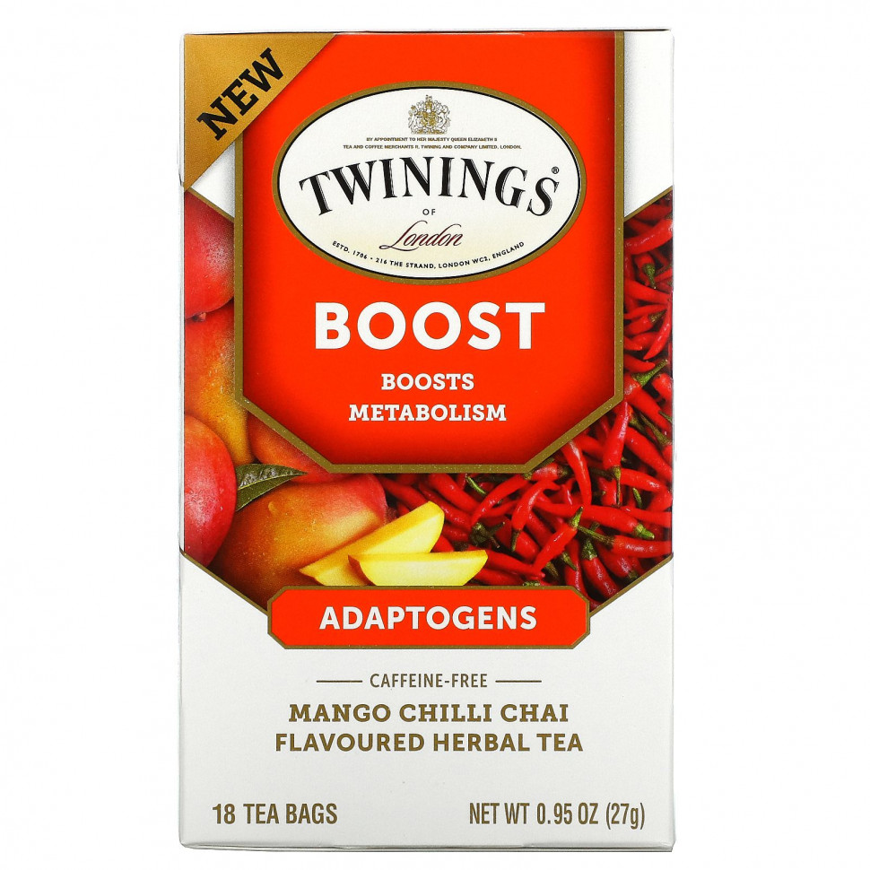 ���� ������ (Iherb) Twinings, Boost, ����������, �������� ��� �� ������ ����� � ����, ��� �������, 18 ������ ���������, 27 � (0,95 �����), ������ �� 1240 ���