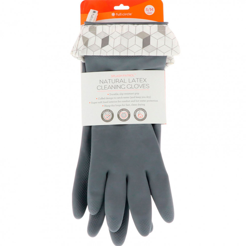   (Iherb) Full Circle, Splash Patrol, Natural Latex Cleaning Gloves, Grey, Size S/M    -     , -, 