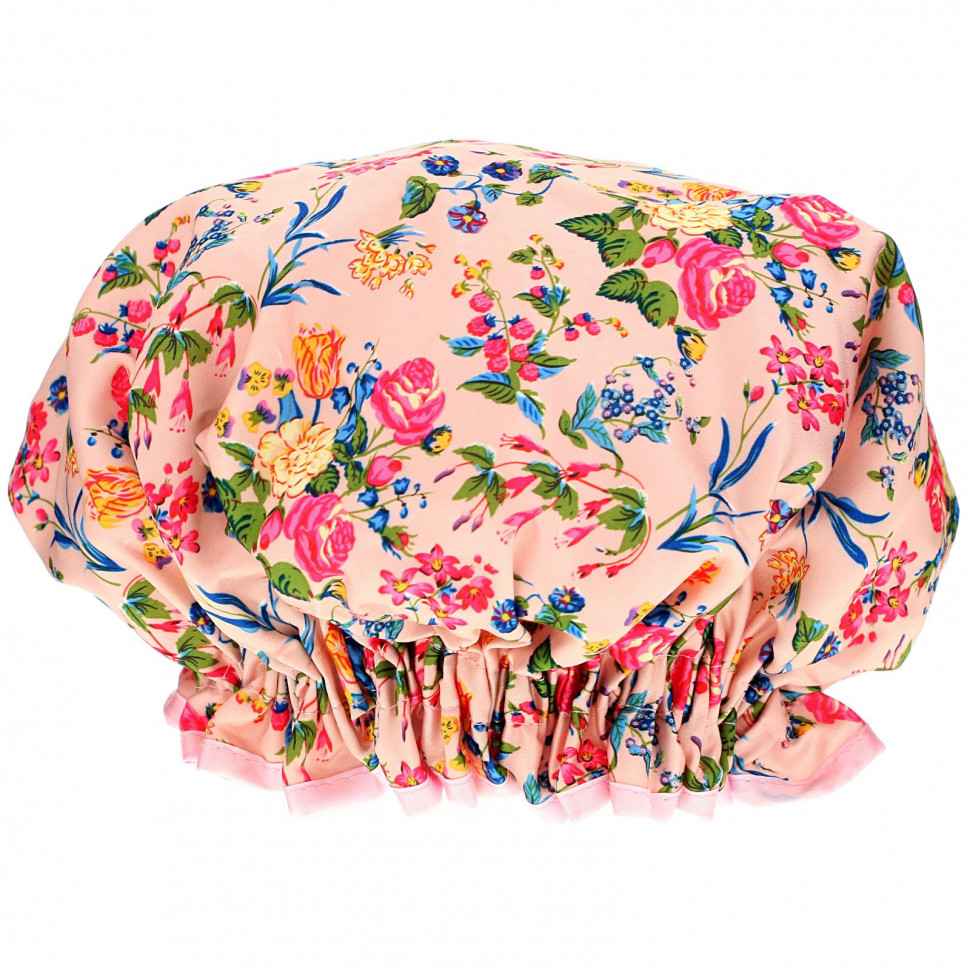   (Iherb) The Vintage Cosmetic Co., Shower Cap, Pink Floral Satin, 1 Count    -     , -, 